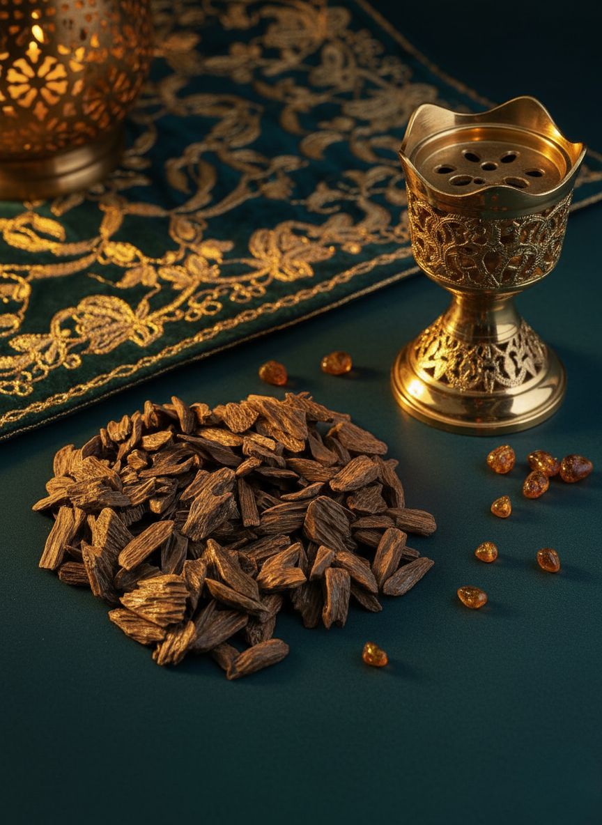 Golden-amber Moroccan oud wood chips